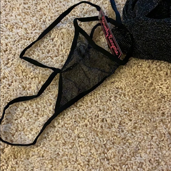 Black sparkly nightset with thong - Picture 3 of 3